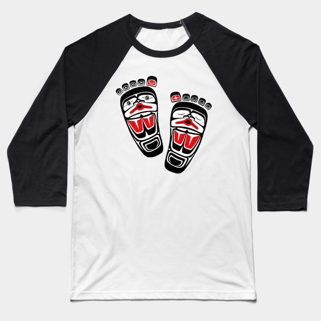 PNW Bigfoot Sasquatch footprints Baseball T-Shirt by Featherlady Studio